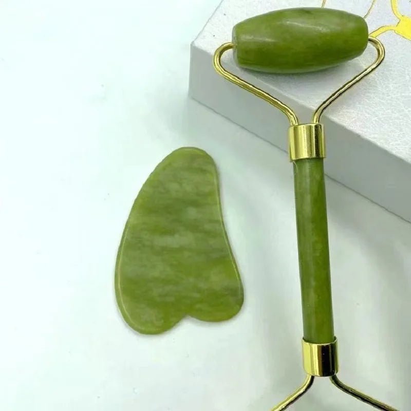 “3 - in - 1 Jade Glow Sculpting Set – Gua Sha, Roller & Stone" - Auracel