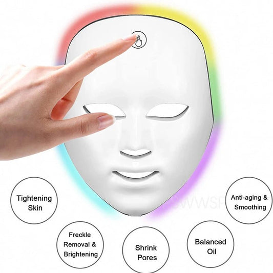 7 Colors LED Facial Mask Photon Therapy Face Skin Care Mask Skin Rejuvenation Tools Anti Acne Wrinkle Removal Face Beauty Mask - Auracel
